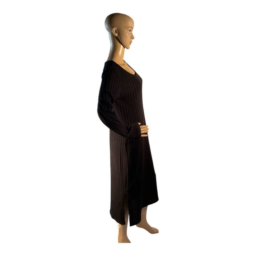 Ekouaer Women’s Black Dress Rib Knit Long Sleeve Side Slit Bodycon Dress SIZE M - Picture 4 of 12